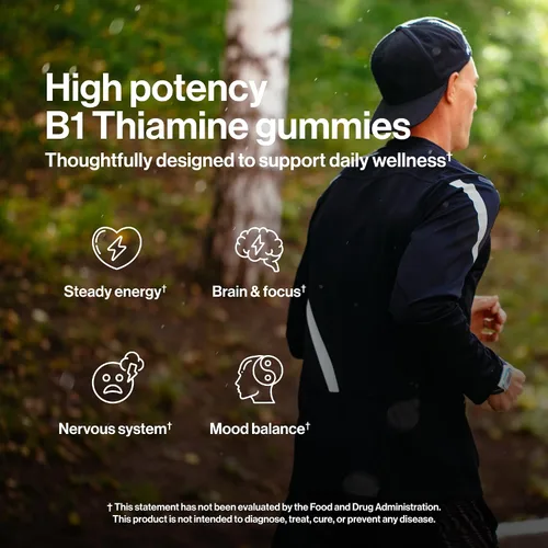 Miniatura 2 de kindnature Gomitas de vitamina B1 de 500 mg – Suplemento de tiamina de alta potencia para energía, enfoque y sistema nervioso – Vitaminas B1 veganas