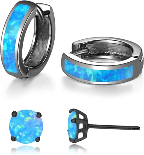 Miniatura 180 de CiNily Aretes Huggie de ópalo con bisagras, chapados en oro, hipoalergénicos, pequeños aretes de aro para mujeres, adolescentes, niñas, hombres