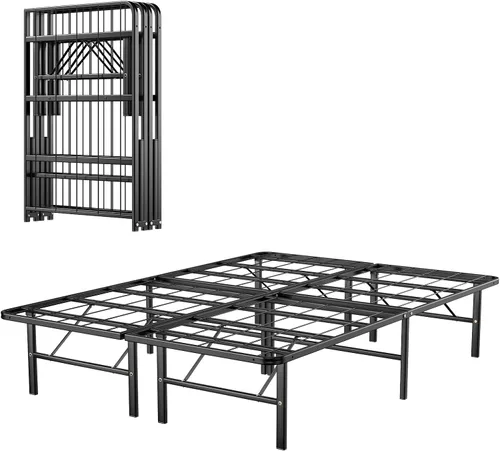 Miniatura 9 de Giantex Marco de cama plegable de metal de 14 pulgadas, montaje sin herramientas, marco de cama plegable resistente con listones de acero