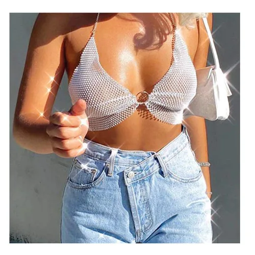 Barode Cadena sexy con diamantes de imitación para el cuerpo cadena de bikini de playa sujetador de cadena de bikini para fiestas y fiestas de
