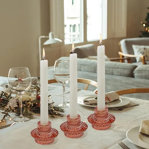 Miniatura 5 de Juego de 3 portavelas reversibles, cónicos de cristal rojo y candelita para centro de mesa, boda, fiesta, decoración del hogar Marrón rojizo