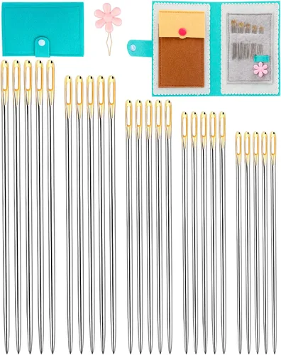 27 agujas de bordar, agujas de coser, agujas de acero para coser a mano con enhebrador, aguja de coser de 5 tamaños diferentes, utilizada para