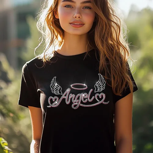 Miniatura 6 de MAYJOYDIY Alas de transferencia termoadhesivas con texto de ángel con diamantes de imitación, parches de reparación de ropa, apliques de amor