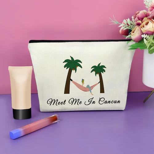 Miniatura 4 de Sazuwu Bolsa de maquillaje para mujer, Encuéntrame en Cancún, Tema playero