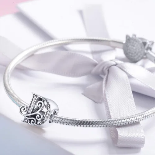 Miniatura 115 de BETTY&SARAH dije de plata esterlina 925 con forma de letra, para pulseras Pandora, letra del alfabeto, joya, regalo para mujer