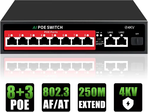 Miniatura 16 de Conmutador PoE, Conmutador PoE+ Gigabit de 5 Puertos, Conmutador Ethernet Gigabit Administrado en la Nube, 4 Puertos PoE @52W, 1 Puerto de Enlace