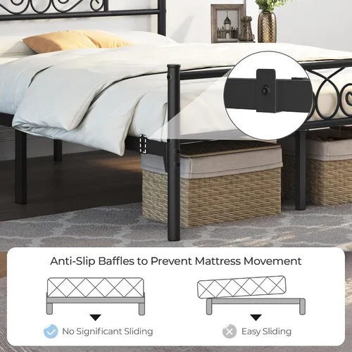 Miniatura 8 de Topeakmart Base de cama de metal clásico negro de 13 pulgadas con cabecero, base de colchón, plataforma de cama, base de cama con listones