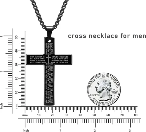 Miniatura 2 de Rnivida Men's Cross Necklace with Lord's Prayer, Stainless Steel Christian Cross Pendant Necklace for Men Teen Boys