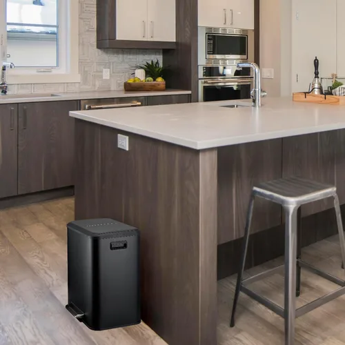 Miniatura 4 de GAOMON Cubo de basura rectangular de 30 litros/8 galones, cubo de basura rectangular de doble compartimento para reciclaje de cocina con tapa
