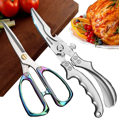 Miniatura 10 de Tijeras para aves de corral, 2 unidades, tijeras de carne resistentes, con resorte de acero inoxidable, tijeras de pavo y pollo, tijeras