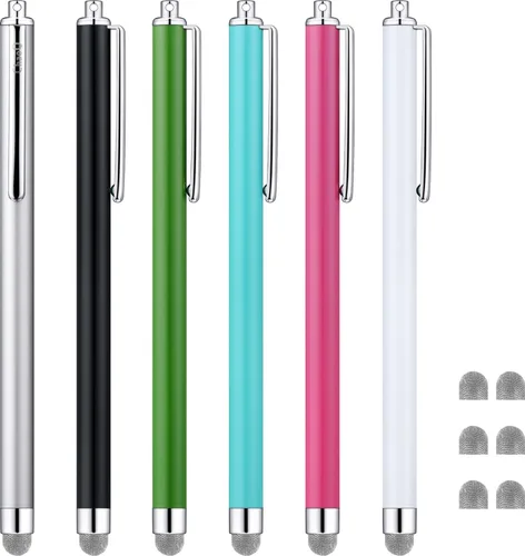 ChaoQ Bolígrafos capacitivos para pantallas táctiles, lápiz capacitivo de fibra de malla (paquete de 6), con 6 puntas de malla reemplazables (negro,