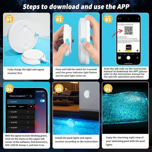 Miniatura 2 de Homly - Luces para piscina LED recargables sumergibles con control inalámbrico por APP, luces LED inteligentes subacuáticas impermeables