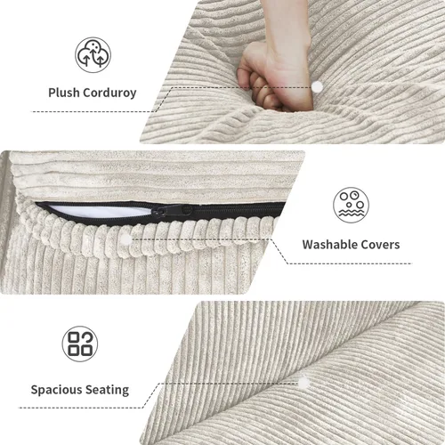 Miniatura 4 de WJShome Cloud Couch Sofá Seccional Modular, Sofá en Forma de L de 102 pulgadas con Otomana, Sofá de Pana Beige de 3 Asientos, Sofá Seccional