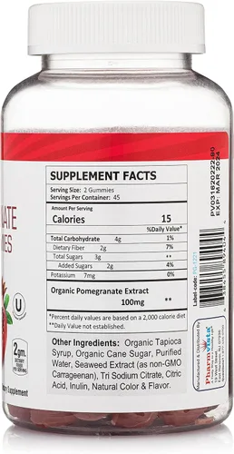 Miniatura 2 de Pharmvista Gomitas de fibra de granada para adultos y niños, 100 mg - Suplemento vegano de granada sin gluten rico en gomitas masticables de fibra