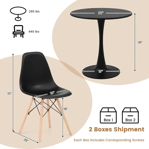Miniatura 7 de Giantex Juego de mesa de comedor redonda para 2, mesa de cocina de 32 pulgadas y sillas con patas de madera maciza, asientos de plástico, marco
