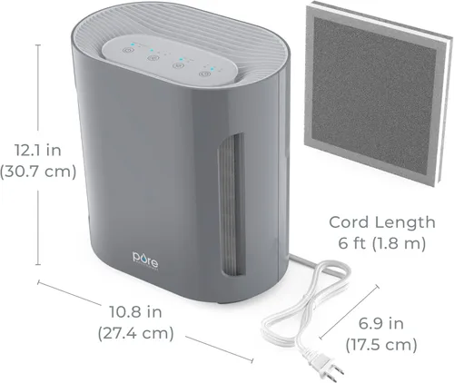 Miniatura 8 de Pure Enrichment PureZone - Purificador de aire para dormitorio y sala de estar, filtración de 4 etapas y luz UV-C, el filtro HEPA H13 ayuda a Gris