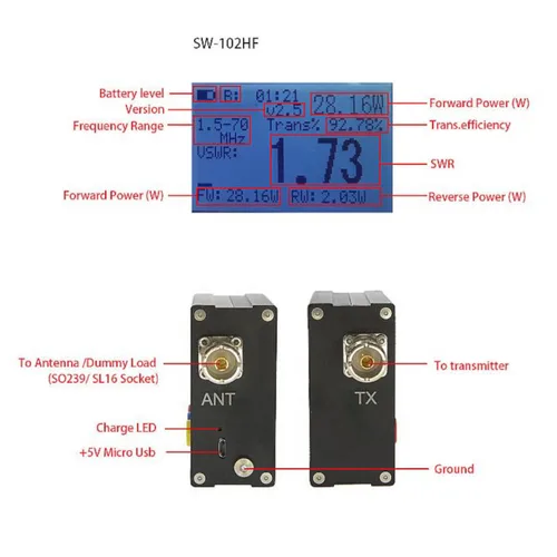 Miniatura 8 de Surecom SW-102HF 1.5-70MHz V.S.W.R. y Medidor de Potencia