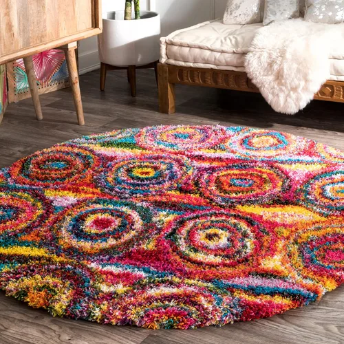 Miniatura 10 de nuLOOM Kindra Multicolor/Rojo, 7'10" Cuadrada, Círculos Bohemios, Suave y Acogedora, Alto Tráfico, Resistente a Manchas, Fácil de Limpiar, Alfombra