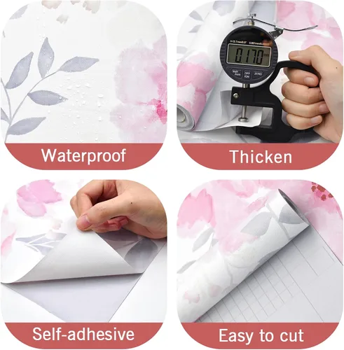 Miniatura 4 de Cohoo Home Papel de contacto floral para despegar y pegar, papel de contacto rosa con flores florales para gabinete, autoadhesivo, extraíble, papel