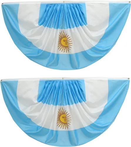 Bandera de abanico plisada argentina de 3 x 6 pies, 2 banderas de abanico plisadas argentinas para interiores y exteriores, decoración de porche