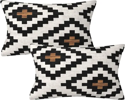 Miniatura 46 de Fundas de almohada decorativas rústicas de Aqua y blanco a cuadros estilo búfalo para sofá, funda de almohada para granja, decoración