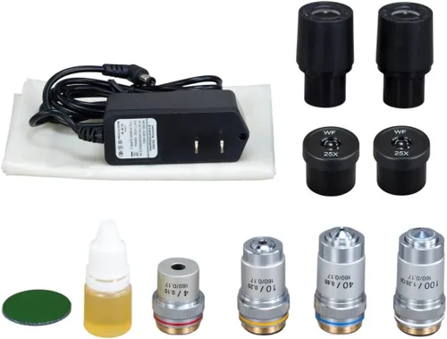 Miniatura 4 de OMAX 40X-2500X Microscopio LED compuesto con binoculares de laboratorio biológico, con estuche de vinilo para transporte.
