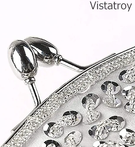 Miniatura 24 de Bolso de noche de diseñador floral con cuentas de lentejuelas diseño vintage besos cerradura satén embrague bolso bolso de mano de boda fiesta