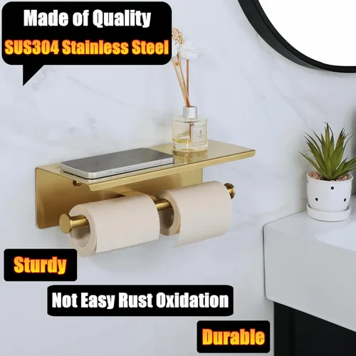 Miniatura 2 de Alise Soporte de papel higiénico doble, soporte de papel higiénico de baño con estante, dispensador de almacenamiento de rollos de papel higiénico