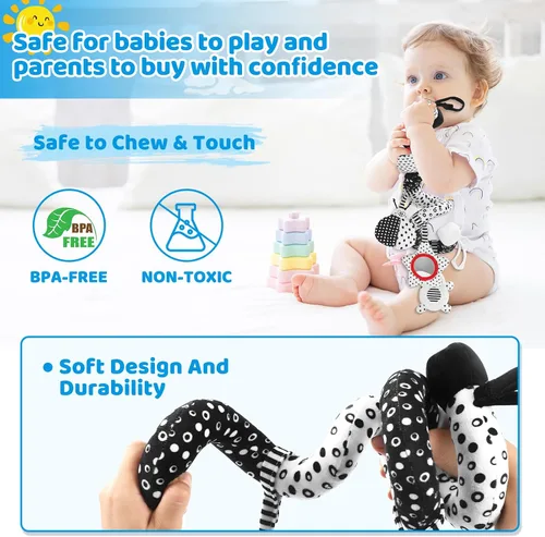 Miniatura 4 de Juguetes para bebés de alto contraste, juguetes colgantes en blanco y negro para asiento de automóvil, cochecito y cuna, esenciales para recién Búho