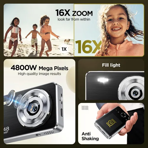 Miniatura 6 de Cámara digital Voxitenus - Cámara FHD 1080P para niños - Tarjeta TF de 64GB - Zoom 16x Auto-Enfoque con bolsa de cámara - Lector de tarjetas