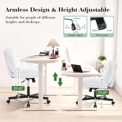 Miniatura 5 de Silla de oficina con patas cruzadas, silla cruzada acolchada gruesa con ruedas, silla de oficina sin brazos de asiento ancho, silla giratoria