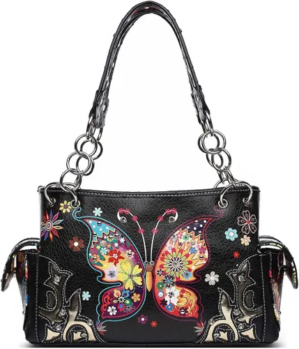 Miniatura 2 de Juego de cartera para mujer, estilo occidental, diseño de flores y mariposas, estilo floral, estilo campestre