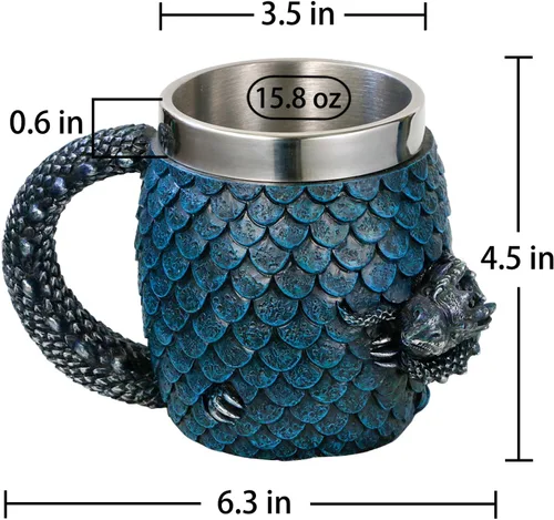 Miniatura 5 de GOT - Taza de café de huevo de dragón, jarra de cerveza medieval D&D de 15.8 onzas, taza de acero inoxidable para coleccionistas de amantes