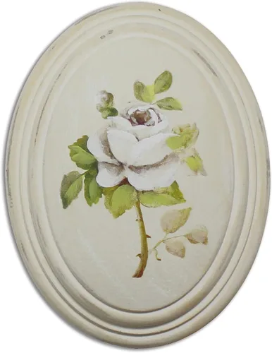 Miniatura 6 de CVHOMEDECO. Marco de madera ovalado pintado a mano retro primitivo para colgar en la pared, pintura 3D, diseño de flores de rosa, 6-3/4 x 8-3/4