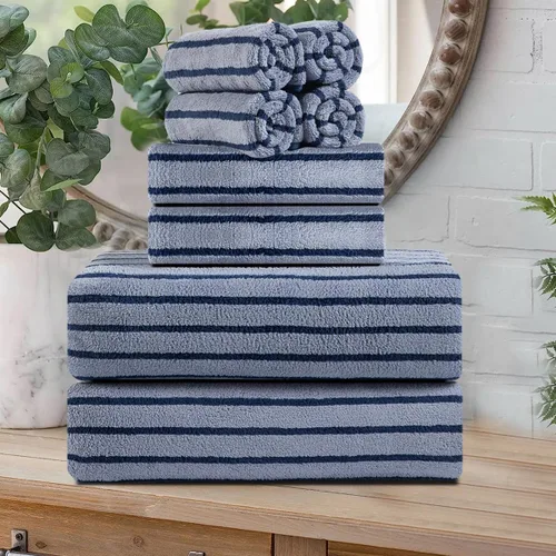 Miniatura 25 de Juego de 8 toallas de baño grandes a rayas estilo cabana color verde militar - Sábana de baño extragrande - 2 toallas de baño, 2 toallas de mano, 4