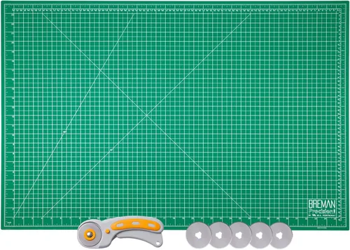 Miniatura 7 de WA Portman - Cortador o cutter rotativo y tapete de corte auto-reparable – Juego de cortador rotativo con mango texturizado y tapete – Juego
