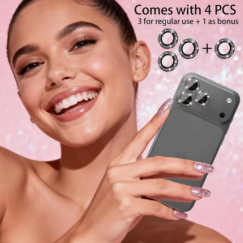 Miniatura 2 de Paquete de 4 protectores de lente de cámara compatibles con iPhone 15 Pro / 15 Pro Max, protector de lente de cámara Bling Glitter, protector