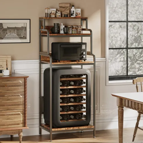COCOLUCKY Mini soporte para nevera de 4 niveles con almacenamiento, mini gabinete para refrigerador con almacenamiento, soporte para microondas,