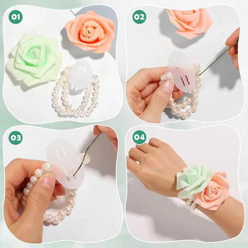 Miniatura 6 de Paxcoo Kit de herramientas de cinta floral y arreglo de alambre floral con cinta verde, alambre floral, alfiler de flores de boutonniere, cortador