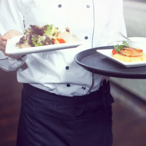 Miniatura 5 de Tosewever Delantales de camarera con 3 bolsillos, delantal de cintura para camarera para mujeres y hombres, restaurante, hogar, negro, medio delantal