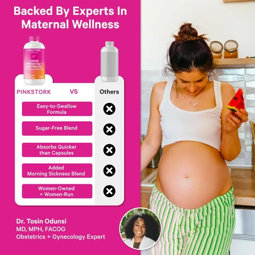 Miniatura 3 de Pink Stork Vitaminas prenatales líquidas: mezcla orgánica de alimentos integrales + folato + hierro + zinc + vitamina C + saúco + biotina, mejor
