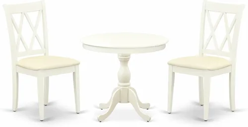 Miniatura 19 de East West Furniture AMCL3-BCH-W - Juego de mesa de comedor de 3 piezas contiene una mesa de cocina redonda con pedestal y 2 sillas de comedor, 36 x