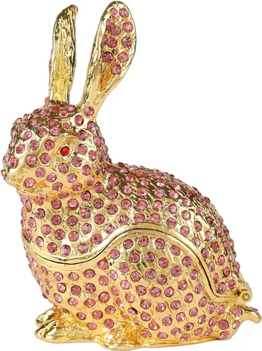 Bonita caja de joyería de conejo con bisagras de animales de Pascua, regalo para decoración del hogar