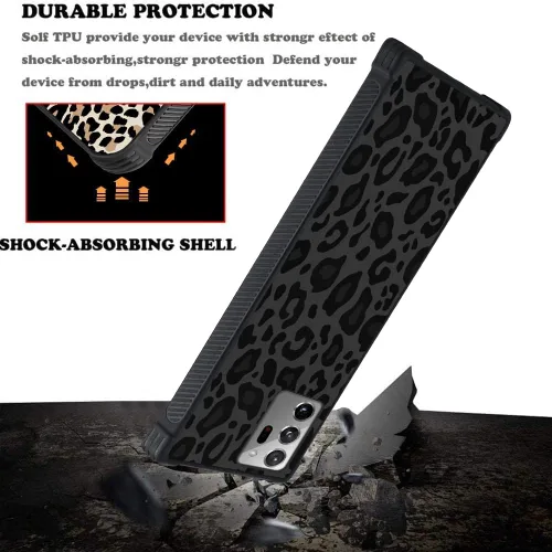 Miniatura 3 de KANGHAR Funda compatible con Galaxy Note 20 Ultra, diseño de leopardo negro, textura de neumático antideslizante, a prueba de golpes, funda