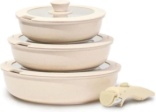 Miniatura 8 de ESLITE LIFE Juego de sartenes antiadherentes de cerámica con tapas y mango desmontable, sartenes de cocina no tóxicas para tortilla de huevo, Negro