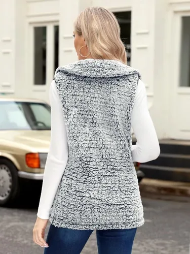 Miniatura 5 de Spadehill Chaleco de forro polar para mujer, chaleco de solapa cálido para otoño e invierno