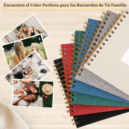 Miniatura 8 de Álbum de recortes de fotos, cubierta de lino, 8 x 8 pulgadas, tapa dura, libro de recuerdos de papel kraft blanco, para viajes, bodas, libro de Negro