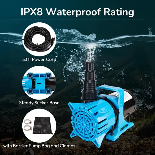 Miniatura 6 de Hexago Bomba de agua sumergible de 1800 GPH, bomba de estanque de agua de 100 W con bolsa de barrera, cable de alimentación de 33 pies, bombas
