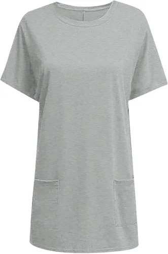 Miniatura 3 de Hugncmy Womens Summer Casual Solid Loose Pullover Crewneck Shirts Short Sleeve Tunic Tops Blouse with Pockets Space Short