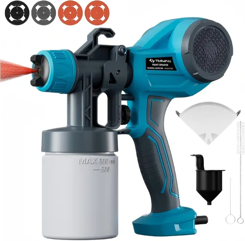 Tilswall - Pulverizador de pintura HVLP, pistola de aerosol ligera, pistola de pintura eléctrica de alta potencia, 4 boquillas y 3 patrones,